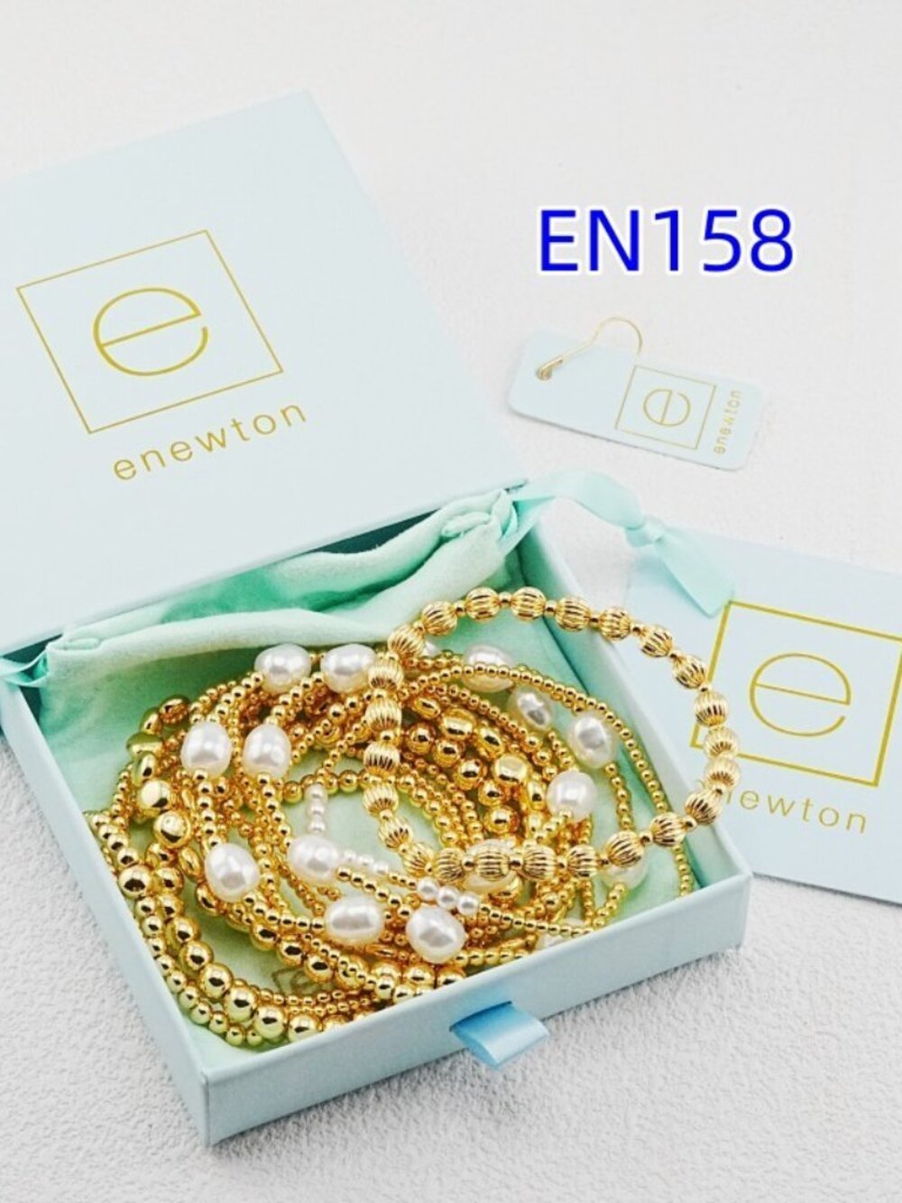 Enewton Gold Beaded White Pearl Bracelet Set